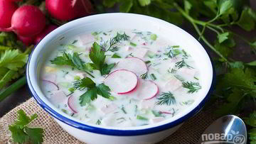 Рецепт Окрошки классической с колбасой на кефире