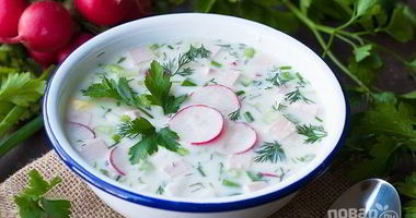 Рецепт Окрошки классической с колбасой на кефире