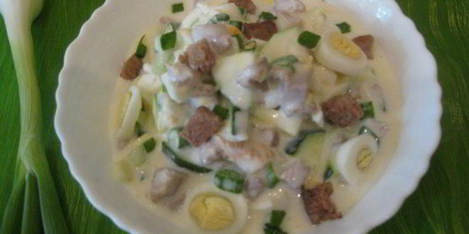 Рецепт окрошки на кефире с овощами, перепелиными яйцами и мясом