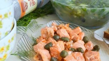 Рецепт Окрошки с рыбой