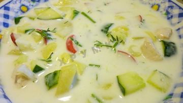 Рецепт Вкусной окрошки с курицей на кефире