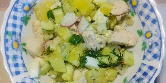 Рецепт вкусной окрошки с курицей на кефире