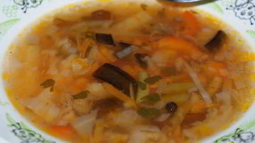 Рецепт Овощного супа с грибами и баклажаном