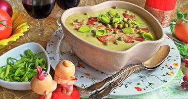 Рецепт Супа-пюре картофельного с горошком и беконом