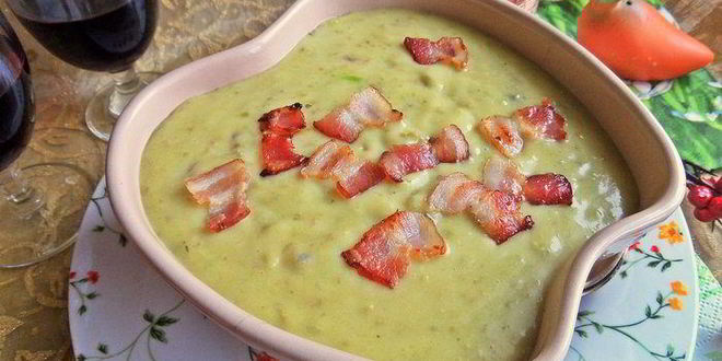 Рецепт супа-пюре картофельного с горошком и беконом