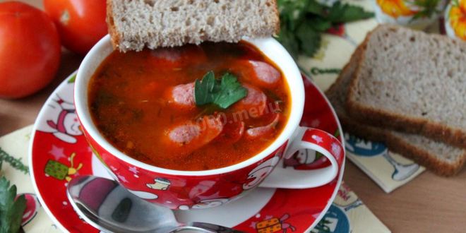 Рецепт супа с охотничьими колбасками