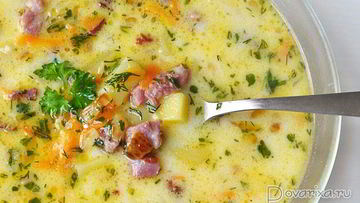 Рецепт Сырного супа с копченостями