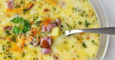 Рецепт Сырного супа с копченостями