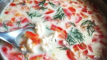 Рецепт Сырного супа с креветками и болгарским перцем