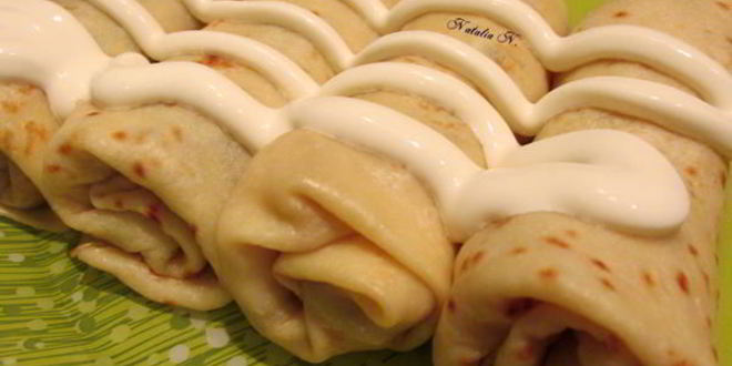 Рецепт блинов с курицей, грибами и сыром