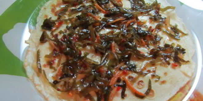 Рецепт блинов с мясом и морской капустой