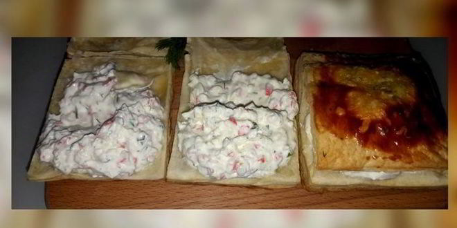 Рецепт хрустящих слоек с крабово-творожным кремом