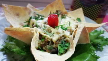 Рецепт Гречи с печенью в корзинке из лаваша