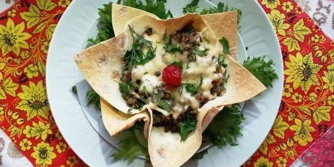 Рецепт гречи с печенью в корзинке из лаваша