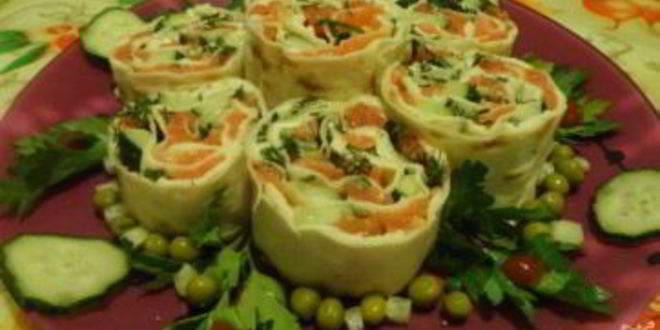 Рецепт лаваша с красной рыбой и плавленым сыром