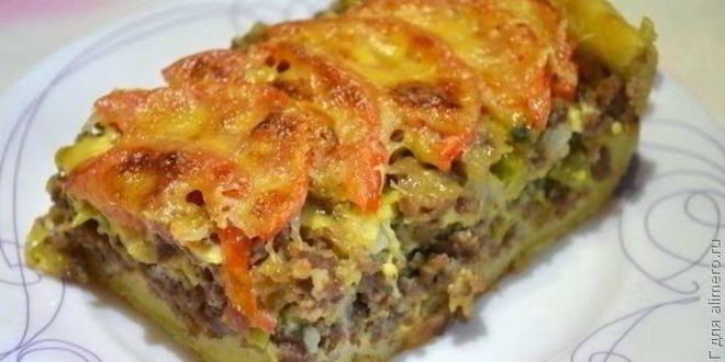 Рецепт открытого мясного пирога из картофельного теста