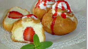 Рецепт Заварных пирожных с творожным кремом и клубникой