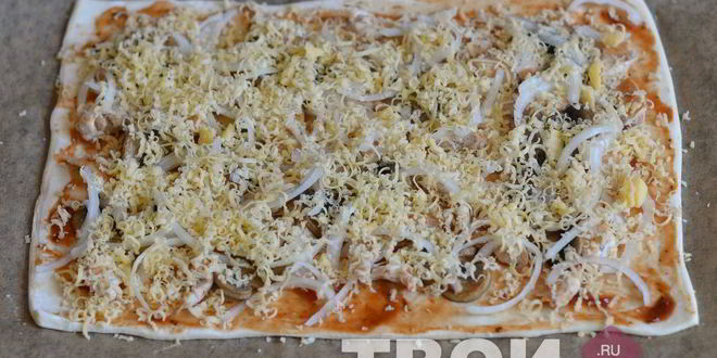 Рецепт пиццы с курицей и грибами