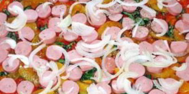 Рецепт пиццы с сосисками и маслинами
