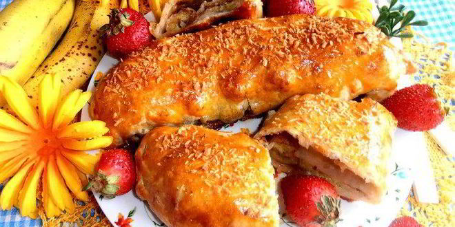 Рецепт бананового штруделя в мармеладной карамели