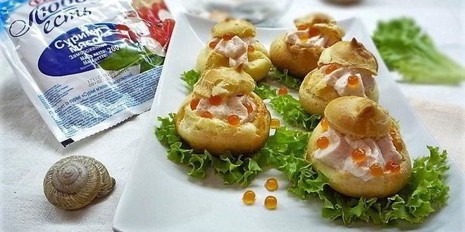 Рецепт профитролей с пармезаном и муссом из крабового мяса