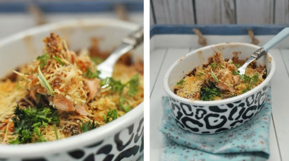 Как приготовить сырную запеканку с лососем под хлебной крошкой