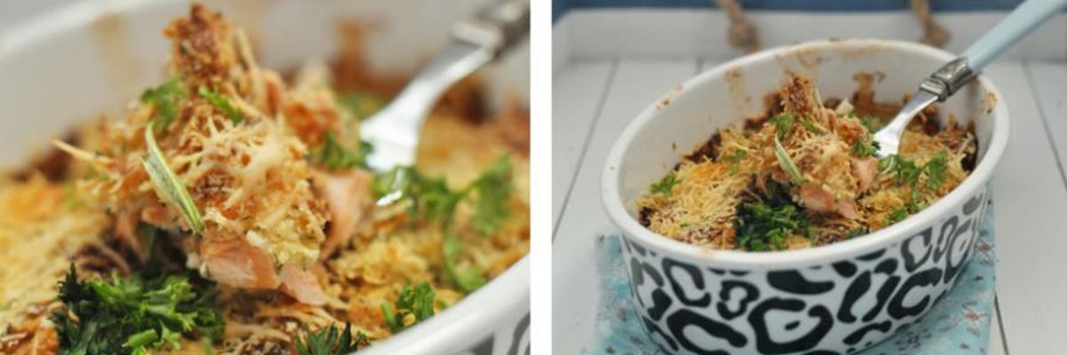 Рецепт Сырной запеканки с лососем под хлебной крошкой