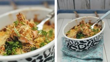 Рецепт Сырной запеканки с лососем под хлебной крошкой