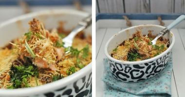 Рецепт Сырной запеканки с лососем под хлебной крошкой