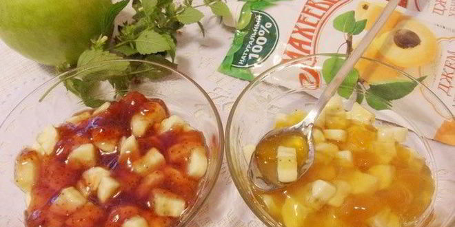 Рецепт запеченных яблок с джемом и бананом