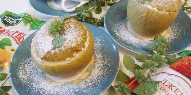 Рецепт запеченных яблок с джемом и бананом