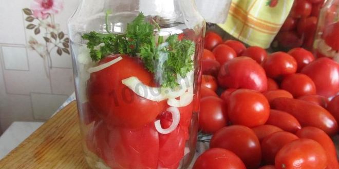 Рецепт помидоров в желатине с луком на зиму