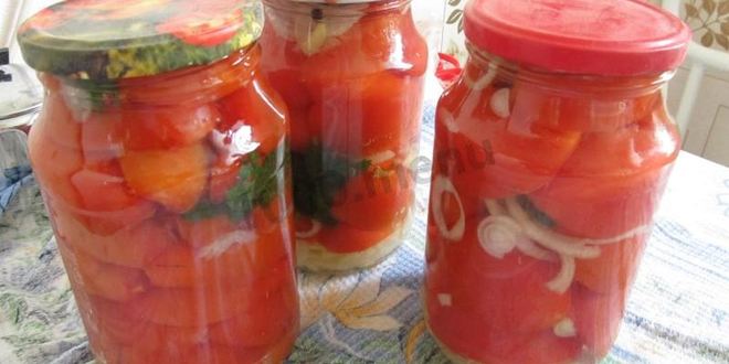 Рецепт помидоров в желатине с луком на зиму