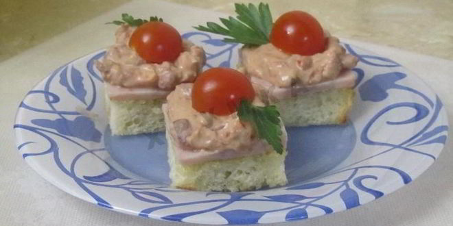 Рецепт канапе делис с ветчиной и фасолью