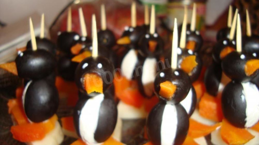 Как приготовить канапе пингвины