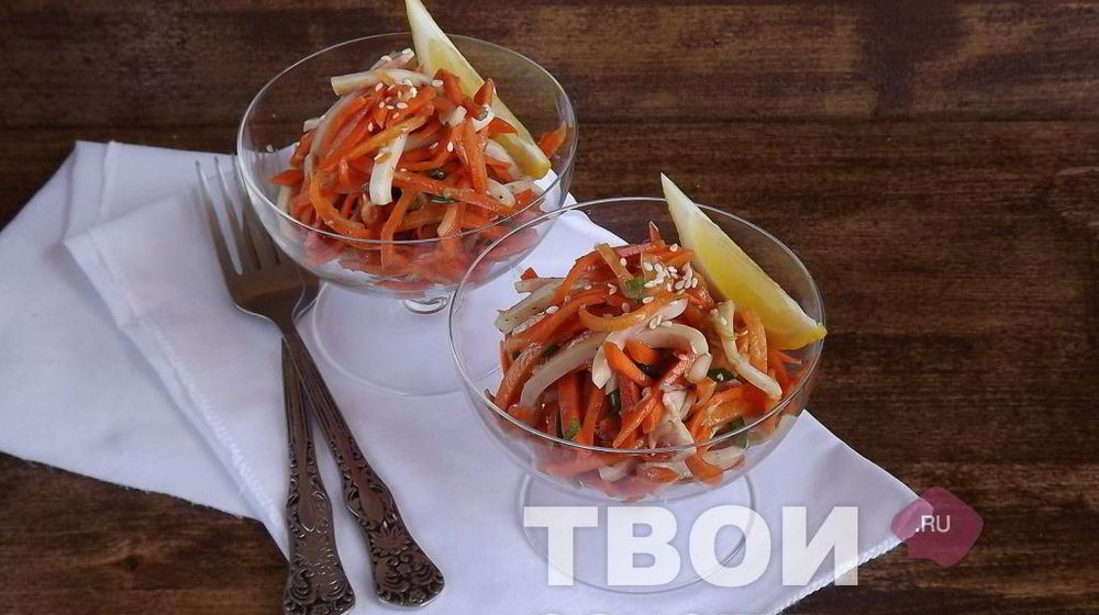 Как приготовить морковь с кальмаром по-корейски