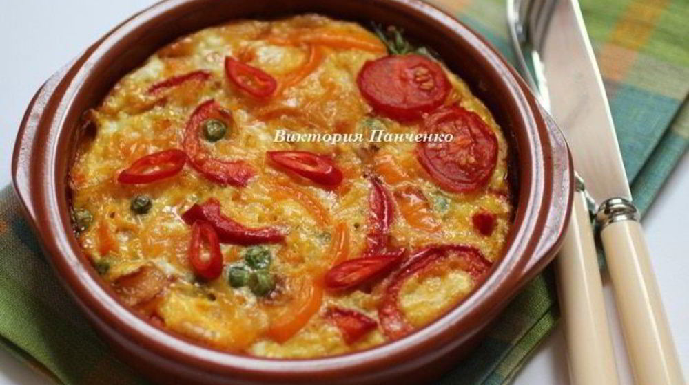 Как приготовить фриттату с болгарским перцем, зеленым горошком и луком-пореем