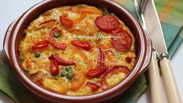 Рецепт Фриттаты с болгарским перцем, зеленым горошком и луком-пореем