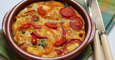 Рецепт Фриттаты с болгарским перцем, зеленым горошком и луком-пореем