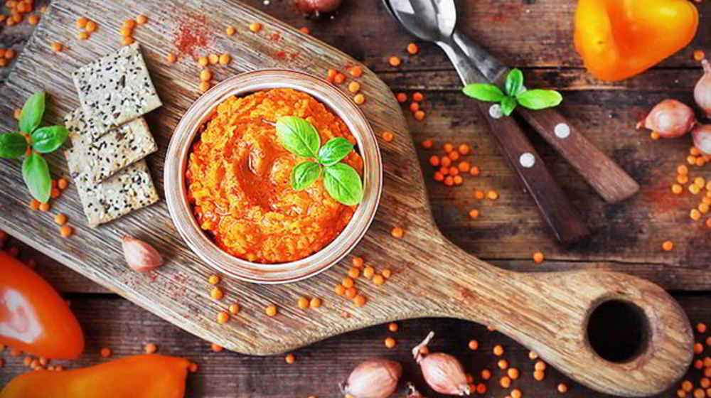 Как приготовить паштет из чечевицы с печеным перцем