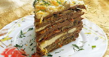 Рецепт Печеночного торта с грибами