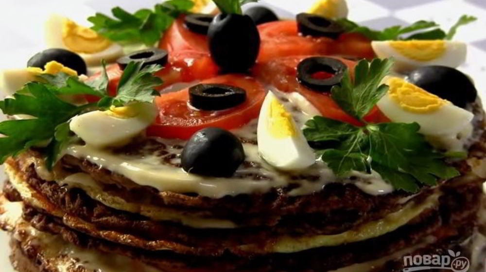 Как приготовить печеночный торт с омлетом