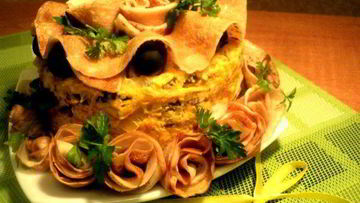 Рецепт Закусочного блинно-печеночный торт