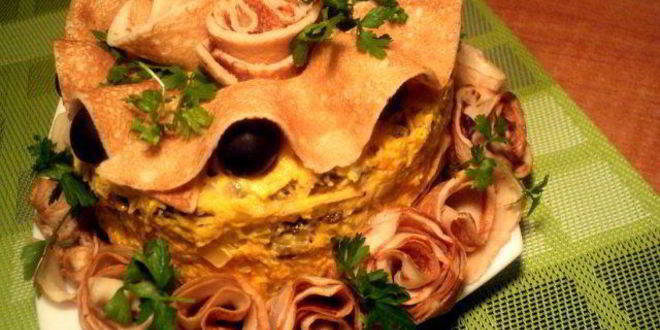 Рецепт закусочного блинно-печеночный торт