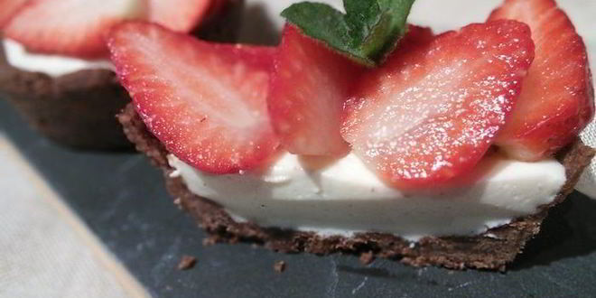 Рецепт шоколадных тарталеток с панна коттой и клубникой