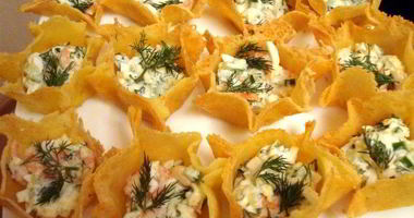 Рецепт Сырных тарталеток с салатом из креветок