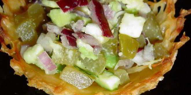 Рецепт тарталеток картофельных с селедкой и икрой