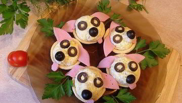 Рецепт Закуски в тарталетках Собачки