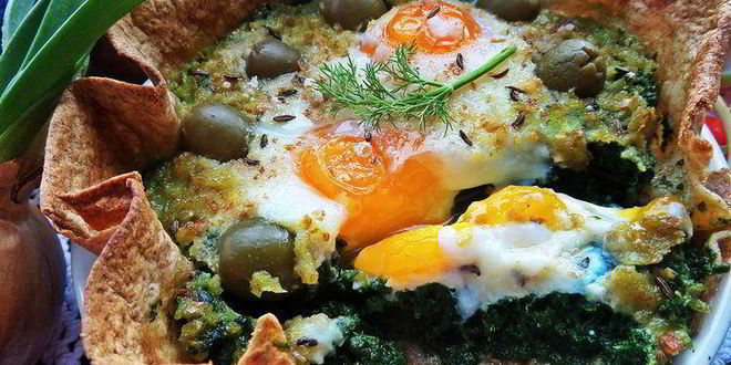 Рецепт глазуньи, запеченной в шпинате