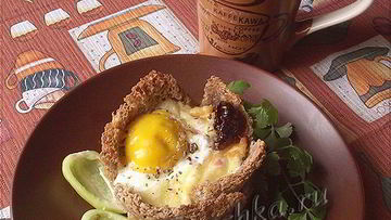 Рецепт Яичницы с помидорами и ветчиной в хлебе